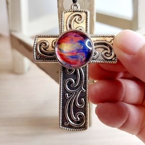 Artisan Painted Cabochon Snap Cross Necklace
